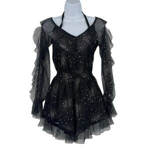Vock Mesh Y2K Romper Sz S Celestial Whimsigoth Fairycore Ruffle Coquette Sparkly